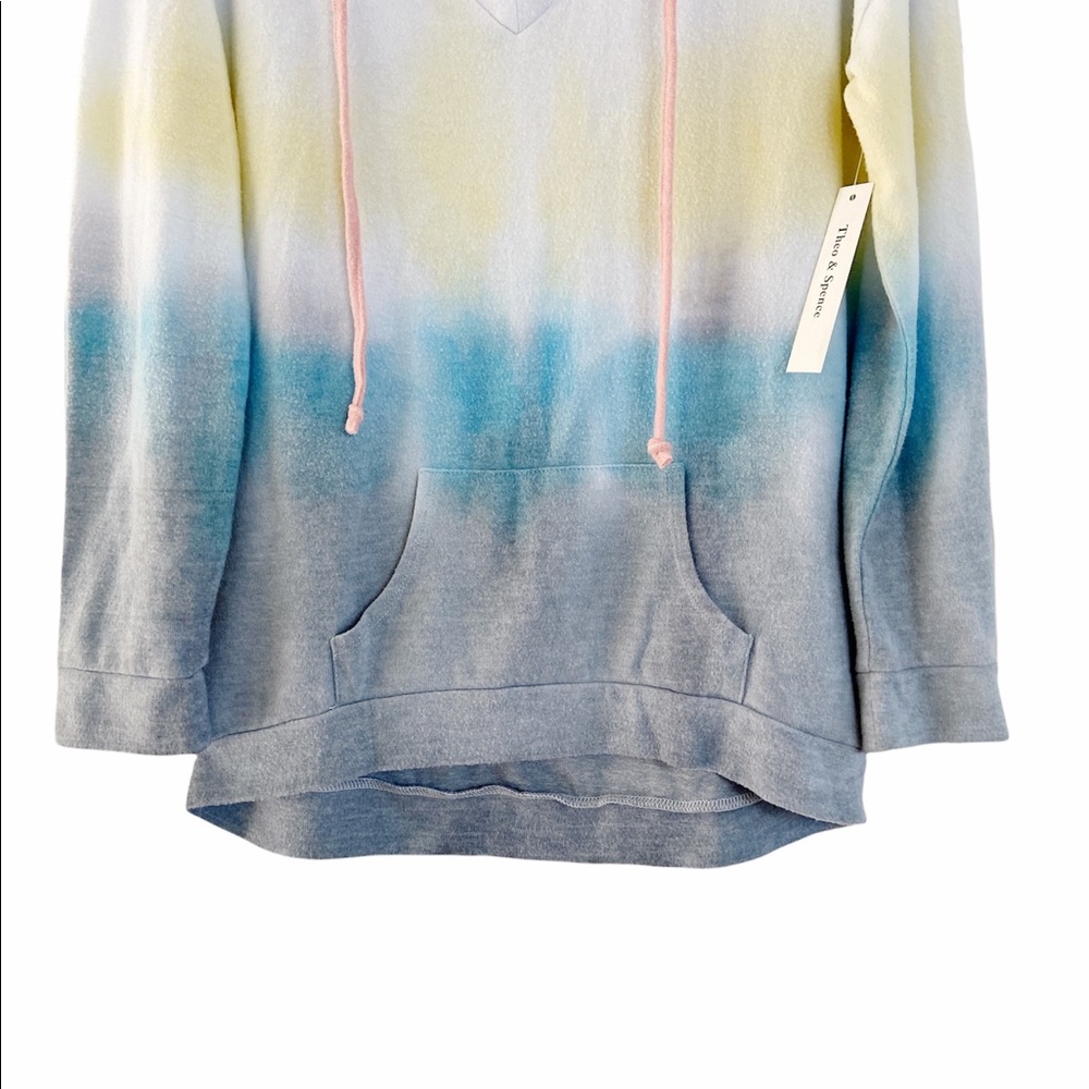 THEO AND SPENCE Tie-Dye V-Neck Drawstring Hoodie Rainbow Size Small NWT - Picture 5 of 6